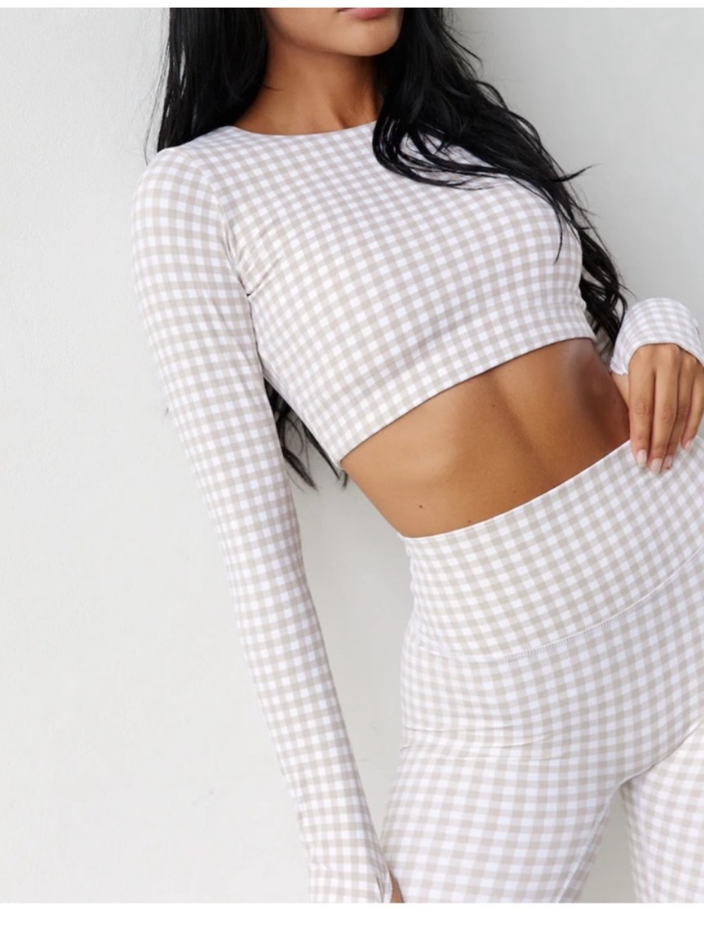 Gingham Long Sleeve Crop Top